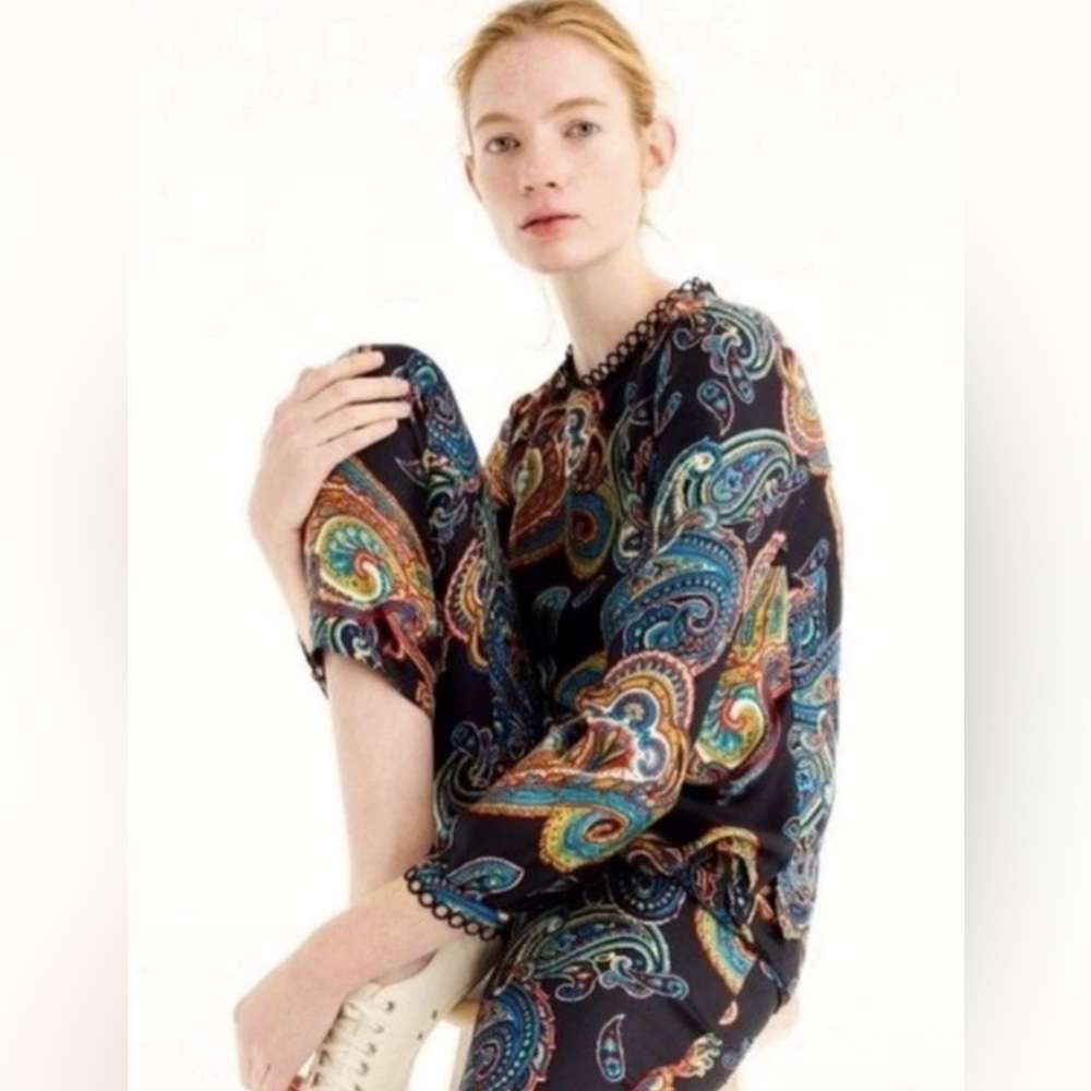 J. Crew Silk Twill Top Blouse in Bold Paisley Multi.